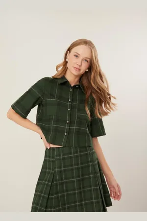 LEZ A LEZ Camisa Xadrez De Mangas Curtas Com Bolsos E Botões Frontais