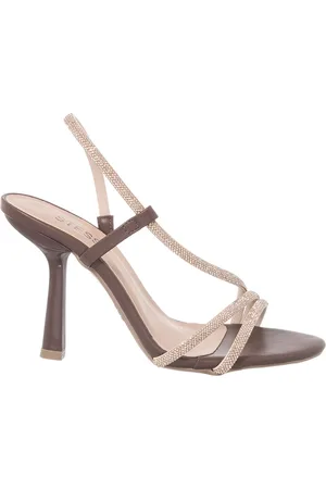 Stessy Shoes Sandália Feminina Stessy Salto Alto Fino Original Strass Festa Luxo Marrom