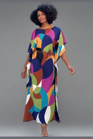 Amazonia Vital Vestido Kaftan Viscose Longo Estampa Jardim Azul