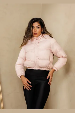 Cia do Vestido Jaqueta Bomber Puffer Gola Alta Forrada Capuz Removível Cazia