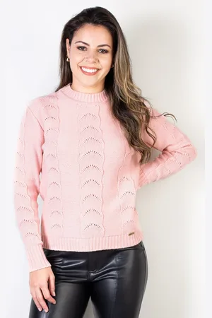 Enluaze Blusa Domizia feminina de malha gola redonda 61532 - Rosa