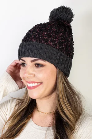 Enluaze Gorro Feminino De Malha Com Pompom 61339 - Chumbo/Preto