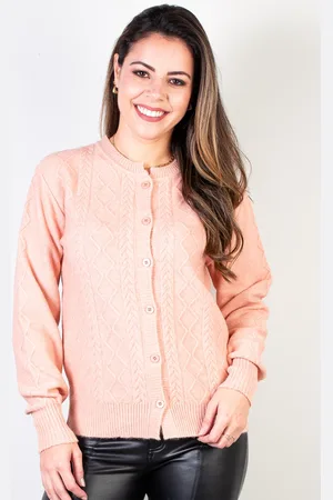 Enluaze Casaco de malha feminino com botões 61567 - Pêssego