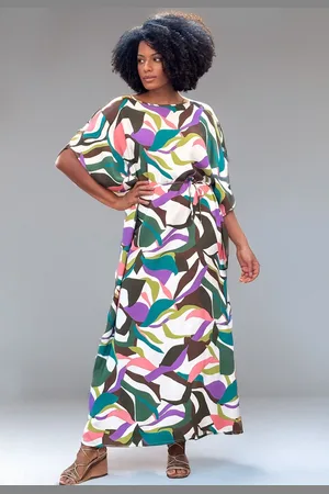 Amazonia Vital Vestido Kaftan Viscose Longo Estampa Encanto Botânico