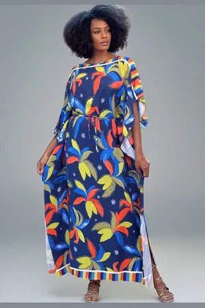 Amazonia Vital Vestido Kaftan Viscose Longo Estampa Azul do Pantanal
