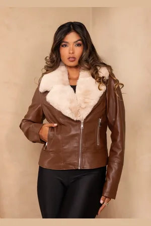 Cia do Vestido Jaqueta Biker com Pelinhos Removivéis Inverno Couro Eco Anazzye