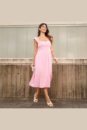 Revanche Vestido Midi Com Babado e Fenda Feminina Vanariona