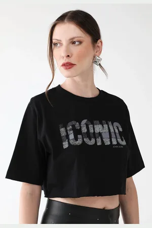 John John Camiseta Cropped Logo Preta