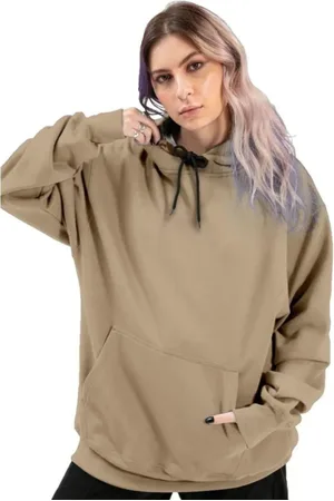 Relaxado Moletom Feminino Canguru Liso Confortável
