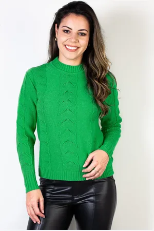 Enluaze Blusa Domizia feminina de malha gola redonda 61532 - Verde Lima