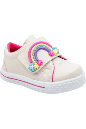 Linda Ju Infantil - Tênis Menina Linda Jú Arco-Íris Brilho Flor Colorido Moda Star Confortável 20 ao 27 Marfim