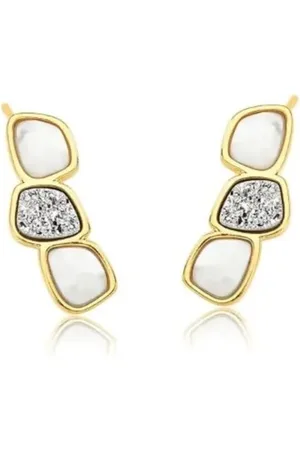Ania Store Infantil - Brinco Ear Cuff com Pedra Natural Drusa Semijoia Banhado a Ouro 18K