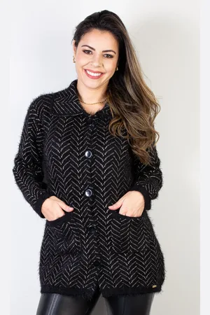 Enluaze Casaco Domizia de malha feminino com botões e bolsos 61516