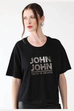 John John Camiseta Cropped Logo Preta