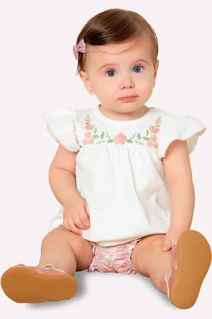 MILON Infantil - Conjunto Menina Florzinha Delicada Off White