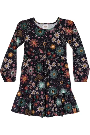 Elian Infantil - Vestido Menina Manga Longa Babados Floral