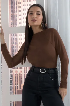 Marialicia Blusa Feminina Manga Longa Suedine