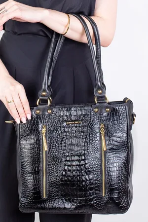 Andrea Vinci Bolsa de ombro em couro croco Lizandra