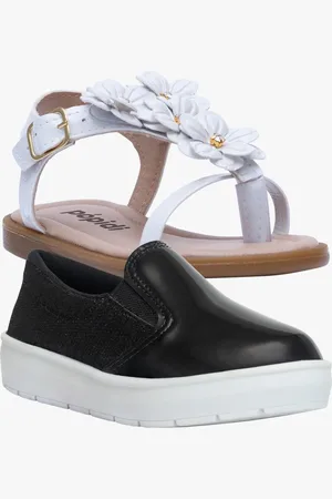 Pópidí Infantil - Kit Sandalia Rasteira E Tenis Slip On Pópidi Menina Branco e Preto