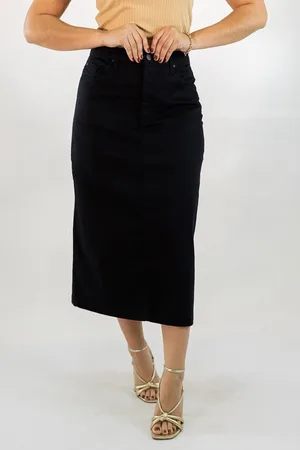Anticorpus JeansWear Saia Jeans Midi Feminina Alta Preta Básica Anticorpus