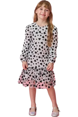 Kukiê Infantil - Vestido em Tule Corações Flocado Brilho 80098 Off White