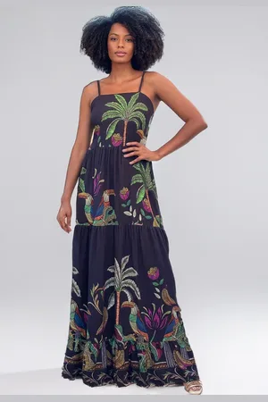 Amazonia Vital Vestido Longo Alça Fina Estampado