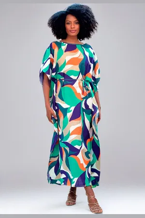 Amazonia Vital Vestido Kaftan Viscose Longo Estampa Brisa do Mar