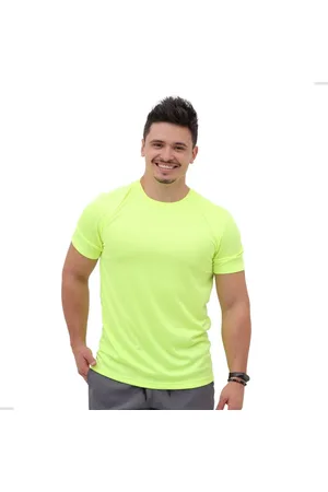 TECHMALHAS Camiseta Masculina Academia Esportiva Lisa Dry Fluorescente -limão