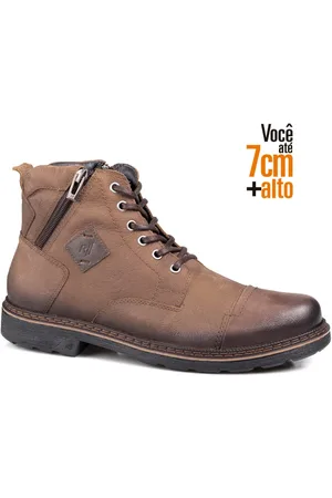 RAFARILLO Bota Masculina Couro Zíper Aumenta Altura Casual Havana