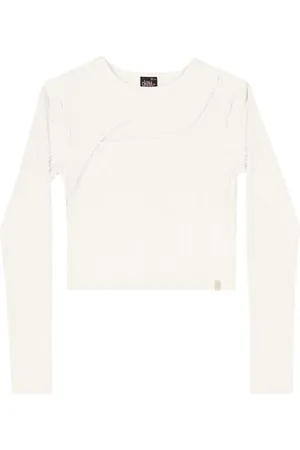 Gloss Infantil - Blusa Manga Longa Juvenil em Ribana Canelada Off-White