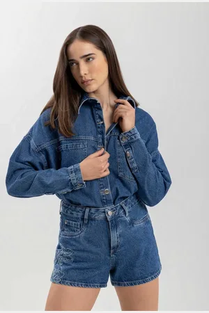 LEZ A LEZ Short Jeans Curto Com Cintura Alta E Bordado Lateral
