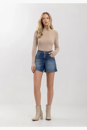 LEZ A LEZ Short Jeans Boyfriend Com Cintura Média E Elastano