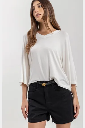 LEZ A LEZ Short Mom Em Sarja Com Cintura Alta E Passantes No Cós