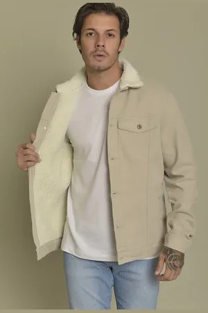 Dialogo Jeans Jaqueta Sarja Colorido com Forro Sherpa Areia Masculino