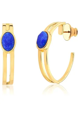 Ania Store Infantil - Brinco Argola Pedra Natural Azul Royal Semijoia Banhado a Ouro 18k