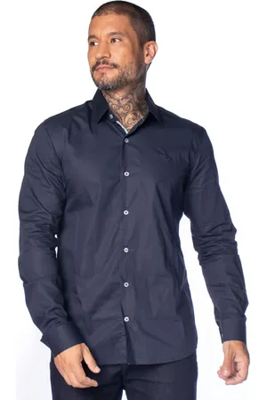 Amil Camisa Masculina Slim Faixa Azul Claro Leve Marinho