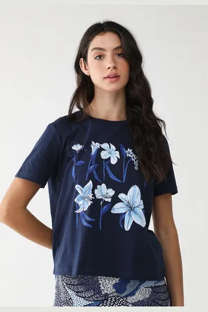 Gentleman Farmer Camiseta Reta Rio Flores Azul-Marinho
