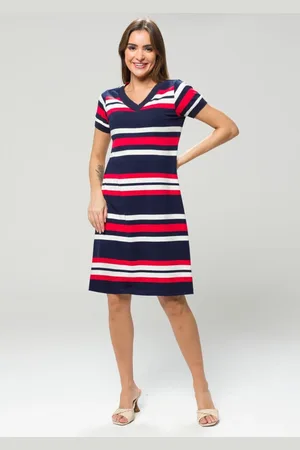 Pau a Pique Vestido Listrado e Vermelho MARINHO - G
