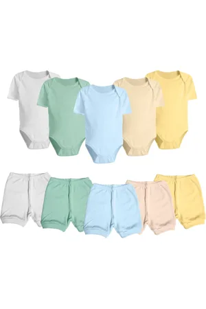 Koala Baby Infantil - Kit Body Curto e Short Liso 10 Pçs Enxoval Algodão