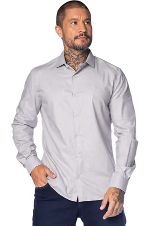 Pitt Camisa Masculina Slim Fit Punho Chanfrado Mesclado