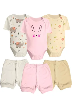 Koala Baby Infantil - Kit Body Estampado E Short Liso 6 Pçs Algodão Roupa De