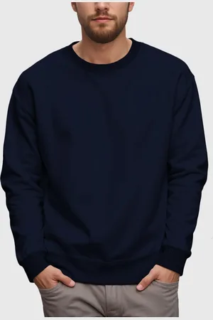Benellys Blusa de Frio Moletom Flanelado Liso Gola Redonda Marinho