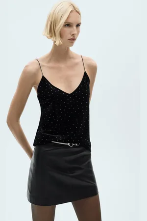 MANGO Regata Veludo Slim Aplicação Preta