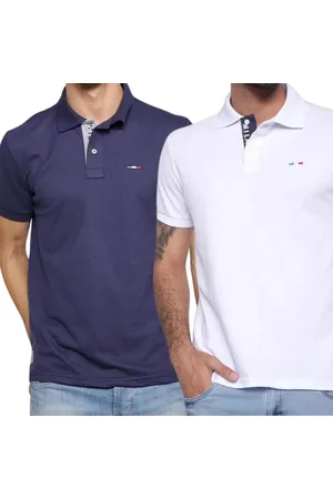 Industrie Kit 2 Polos Masculina Básicas Piquet no Estilo Tommy Bordado Itália Marinho Branco