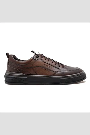 Democrata Tênis de Couro Masculino Denim Foster 640201 Marrom