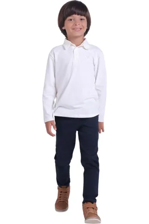 Muvile Fantasias Infantil - Conjunto Calça de Sarja Marinho Com Polo Manga Longa Muvile Petit