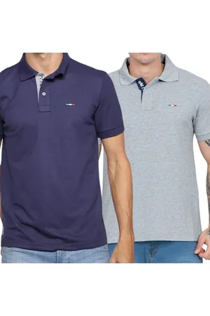 Industrie Kit 2 Polos Masculina Básicas Piquet no Estilo Tommy Bordado Itália Marinho Cinza