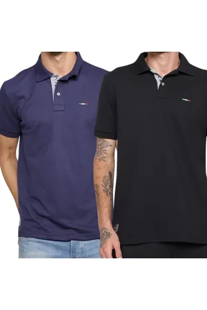 Industrie Kit 2 Polos Masculina Básicas Piquet no Estilo Tommy Bordado Itália Preto Marinho