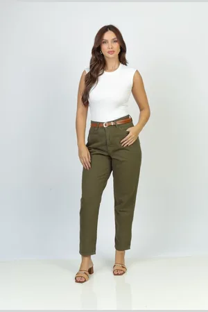Gazzy Calça Sarja Mom com Cinto Verde 42