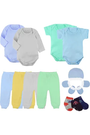 Koala Baby Infantil - Kit Roupa De Body Mijão Kit Touca e Meia 14 Peças Algodão Azul